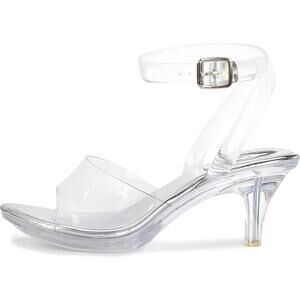 NBUUNBU Womens Size 11 Clear Silver 3" Heels Open Round Toe Ankle Strap Shoes